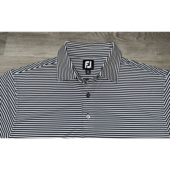 FJ Footjoy Mens Golf Polo Shirt Short Sleeve Blue & White Stripes Large Waramaug - Picture 1 of 10